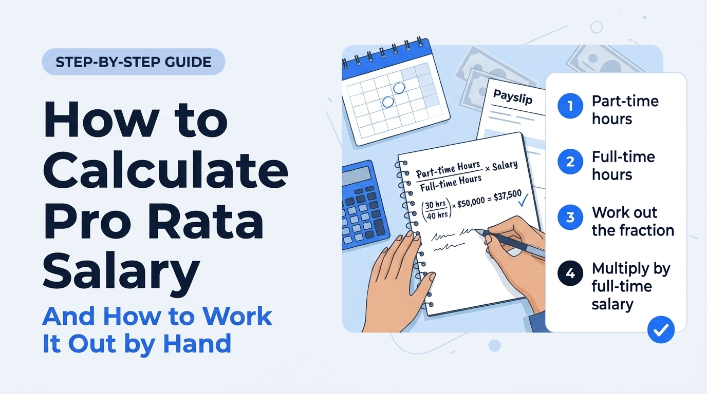 How to calculate pro rata salary step by step — part-time hours divided by full-time hours, multiplied by the full-time salary